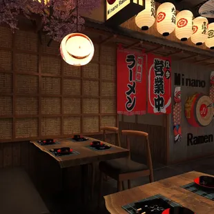 the interior of a japanese restaurant