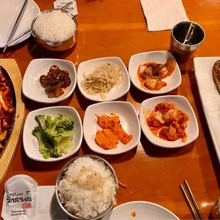 Spicy Stir Fry Squid, Banchan, Grilled Salted Mackerel