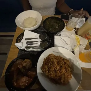 Jollof Rice &amp; Assorted Meat Combo Efo Okra Stew with Pounded Yam Palava Sauce