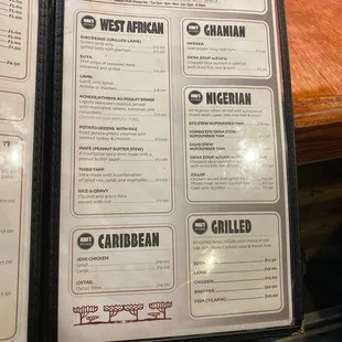 a menu in a restaurant