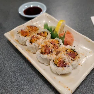 a plate of sushi