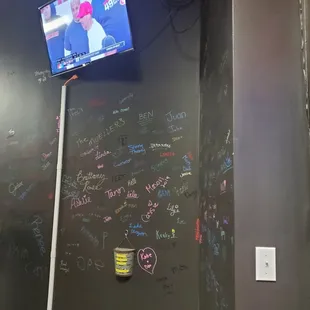 Guests get to sign the chalk wall