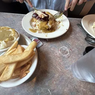 Hot Turkey Or Hot Roast Sirloin Of Beef, Mashed Potatoes w/gravy &amp; French Friesfrench