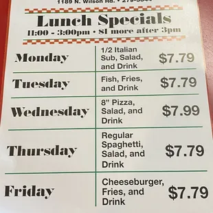Lunch specials