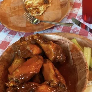 Hot bbq Wings &amp; slice of cheese pizza