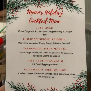 Winter seasonal signature cocktails