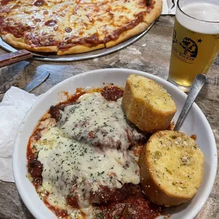 Chicken Parmesan &amp; Large pepperoni pizza.