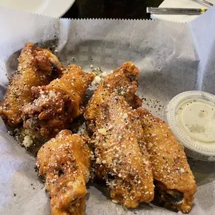 Garlic Parm wings. Nice &amp; crispy