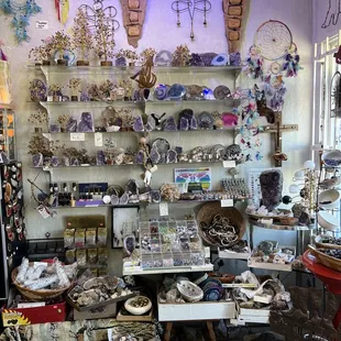 Shop&apos;s display of all types of crystals/rocks