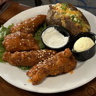 Spicy Chicken Strips w/ Loaded Baked Potato