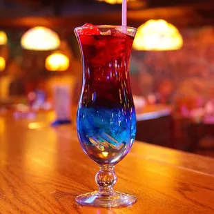 a red, white and blue drink