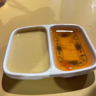 Hot mustard and sweet and sour sauce