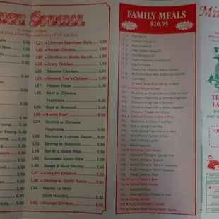the menu of the restaurant