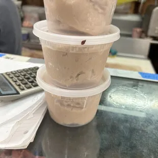 3 lb container of fish cake , $7.50 lb