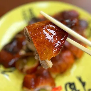 Crispy, well-rendered duck skin!