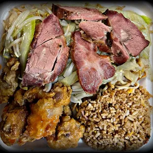 Lunch combo (pork pan fried noodles &amp; pork fried rice) w/sweet&amp; sour pork. Quality is still good. Customer service is better!