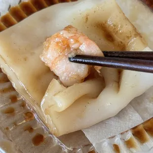 Tiny shrimp in shrimp rice noodle roll