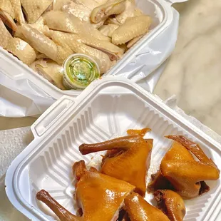 whole princess chicken 黃毛貴妃雞, whole soy sauce pigeon 豉油王乳鴿 (09/2023)