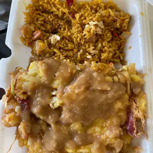 a styrofoam meal in a styrofoam container