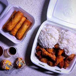 orange chicken &amp; egg rolls - ming palace - sacramento