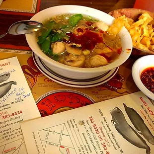 Oh shit they forgot the Rice  for the Sizzling Rice  Soup   oops it's on the way  Delicious