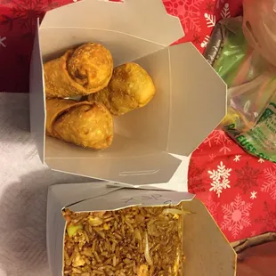 Spicy combination rice and combination egg rolls.... best in the area hands down