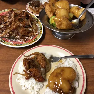 Mongolian beef and sweet/sour chicken