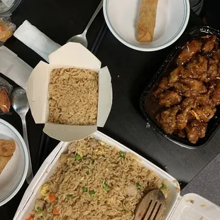 Orange chicken, chicken friend rice