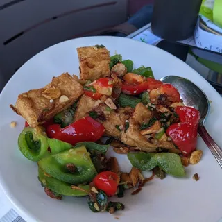 Pan Fried Okra Tofu