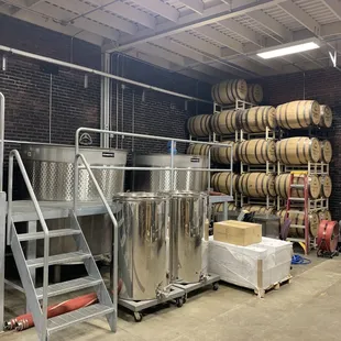 a room full of barrels