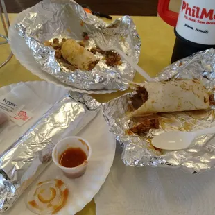 Three of our Mingo's burritos! Yummy and inexpensive.
