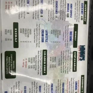 Front of the menu