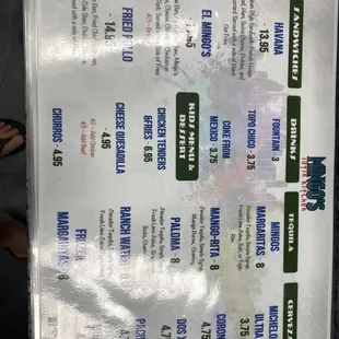 Back side of menu