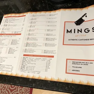 Mings menu - Part 1 of 2.