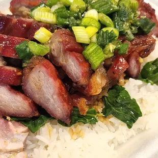 Honey BBQ Pork with green onion oil