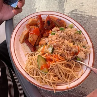 Short ribs, chow mein, fried rice