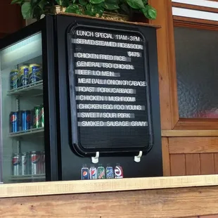 Their menu for the lunch specials