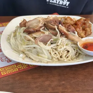 Sweet and Sour Chicken and Pork Chow Mein