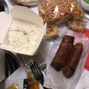 Rice, spring rolls