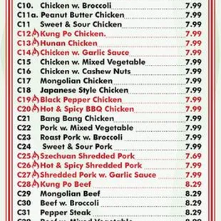 the menu of the restaurant