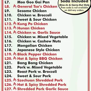 a list of specials for any day of the week