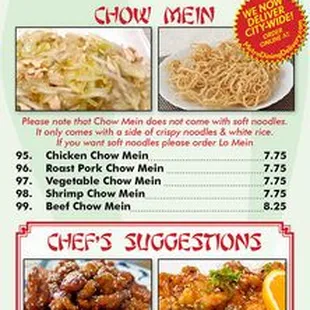 the menu of the restaurant