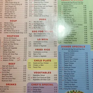 the menu of the restaurant