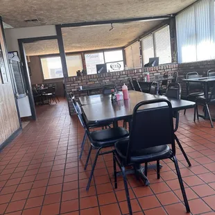 tables and chairs in a restaurant