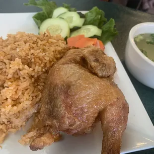 Com Ga Quay (Fried half Cornish hen with rice)