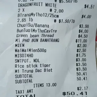 They charged me for 2 Dragonfruit when I only got one. Other than that, great value for rice noodles &amp; spring roll wraps vs. regular grocery