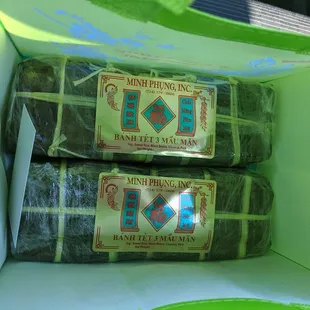 Banh Tet 3 Mau Man (Three color rice cake with pork belly).