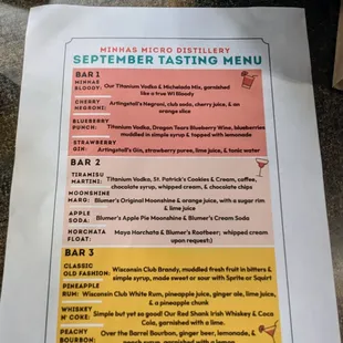 menu for september tasting