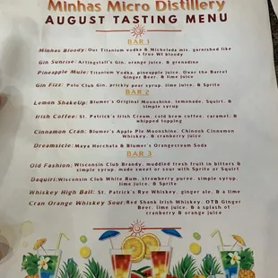 Drink menu
