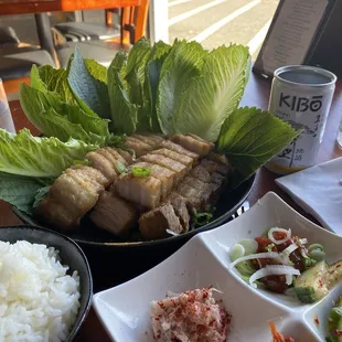 Pork belly, Kibo sake, Housemade kimchi and other pickles